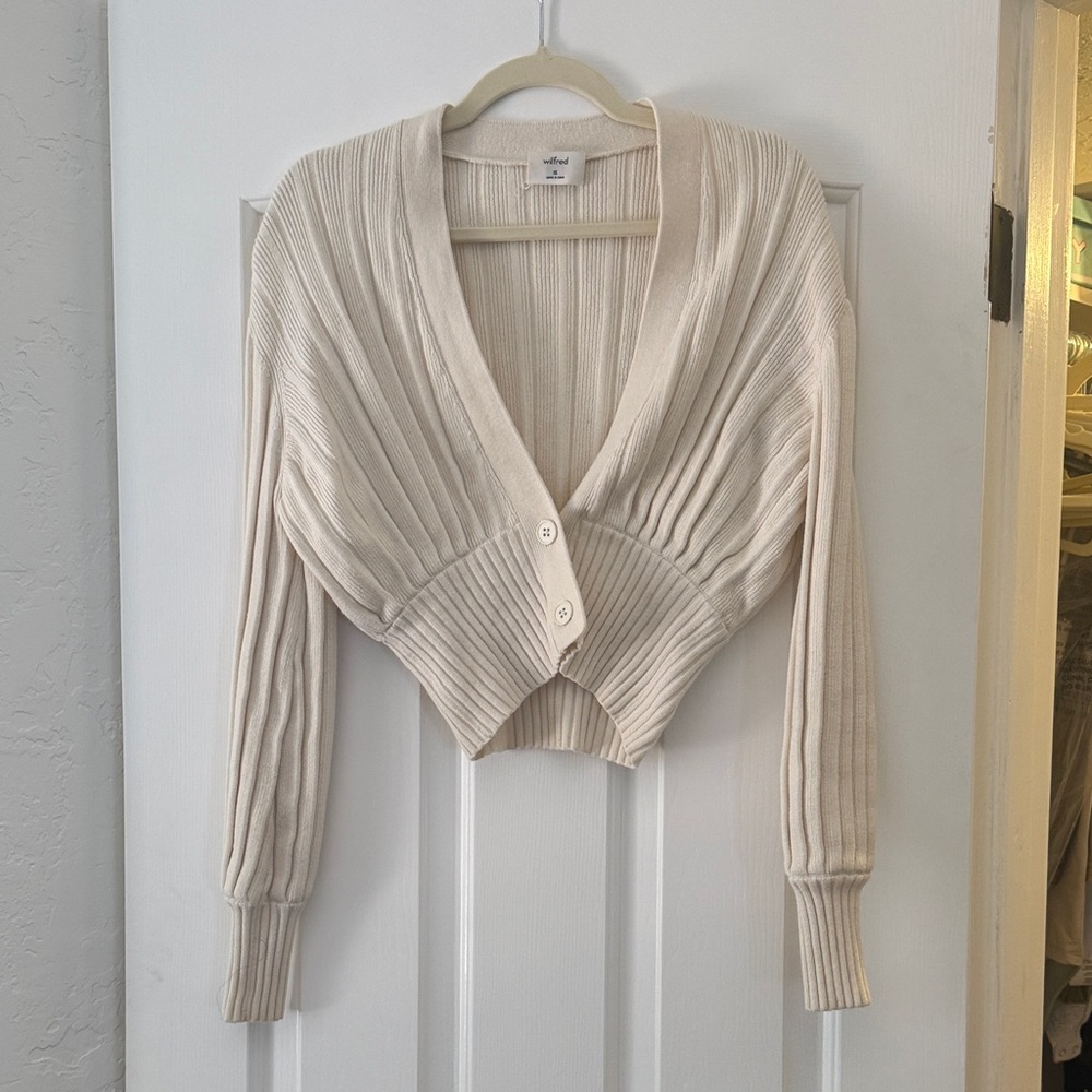 Aritzia Cream Ribbed Cardigan